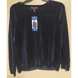 Gloria Vanderbilt top Shirt Lg Navy Blue Velour long sleeve cozy comfort NWT